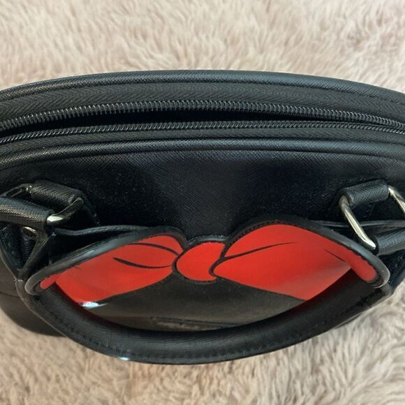 Disney Lounge-fly Minnie Mouse Satchel Handbag Black Red Bow Rare - Picture 5 of 12